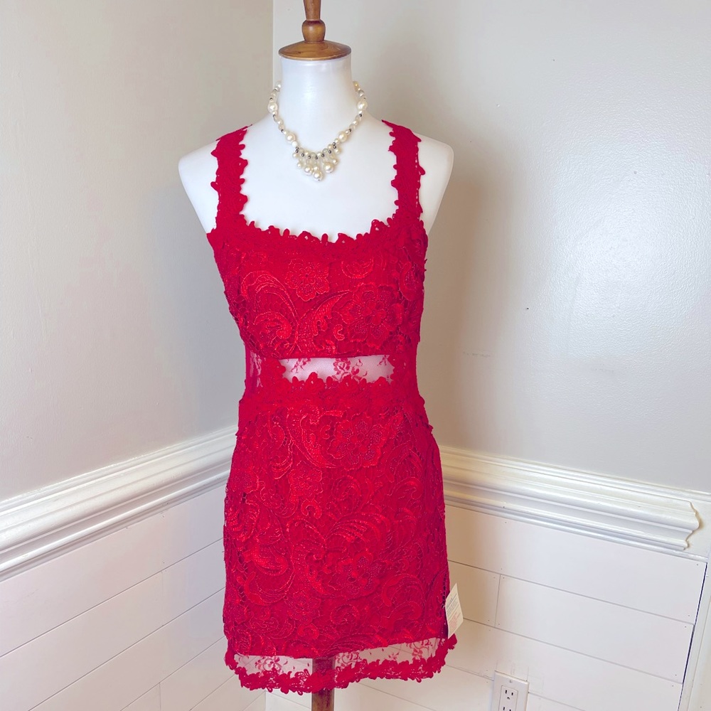 Venus Gorgeous Red Floral Lace Evening Dress 10 FREE SHIP